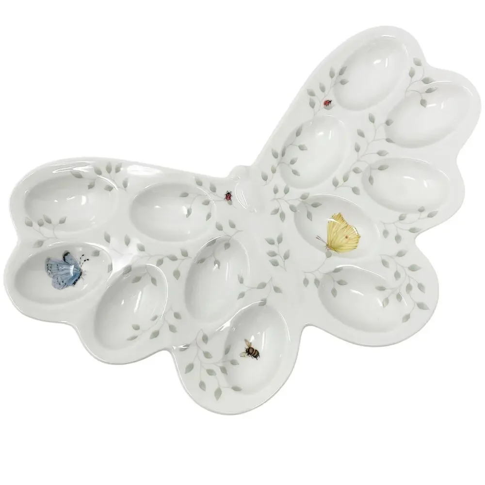 Lenox Butterfly Meadow Ceramic White Floral 12 Deviled Egg Platter 12.25 Inch
